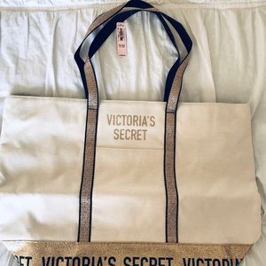 Victoria secret gold shimmer accent travel tote
